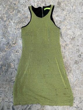 KES Sleeveless Geometric Lime Green Shift Dress